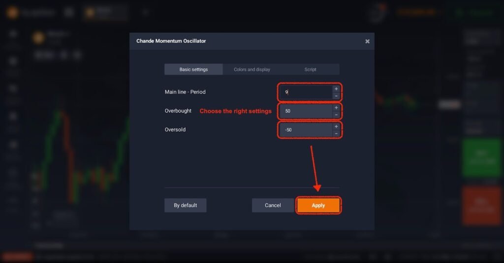 Chande Momentum Oscillator settings on IQ Option