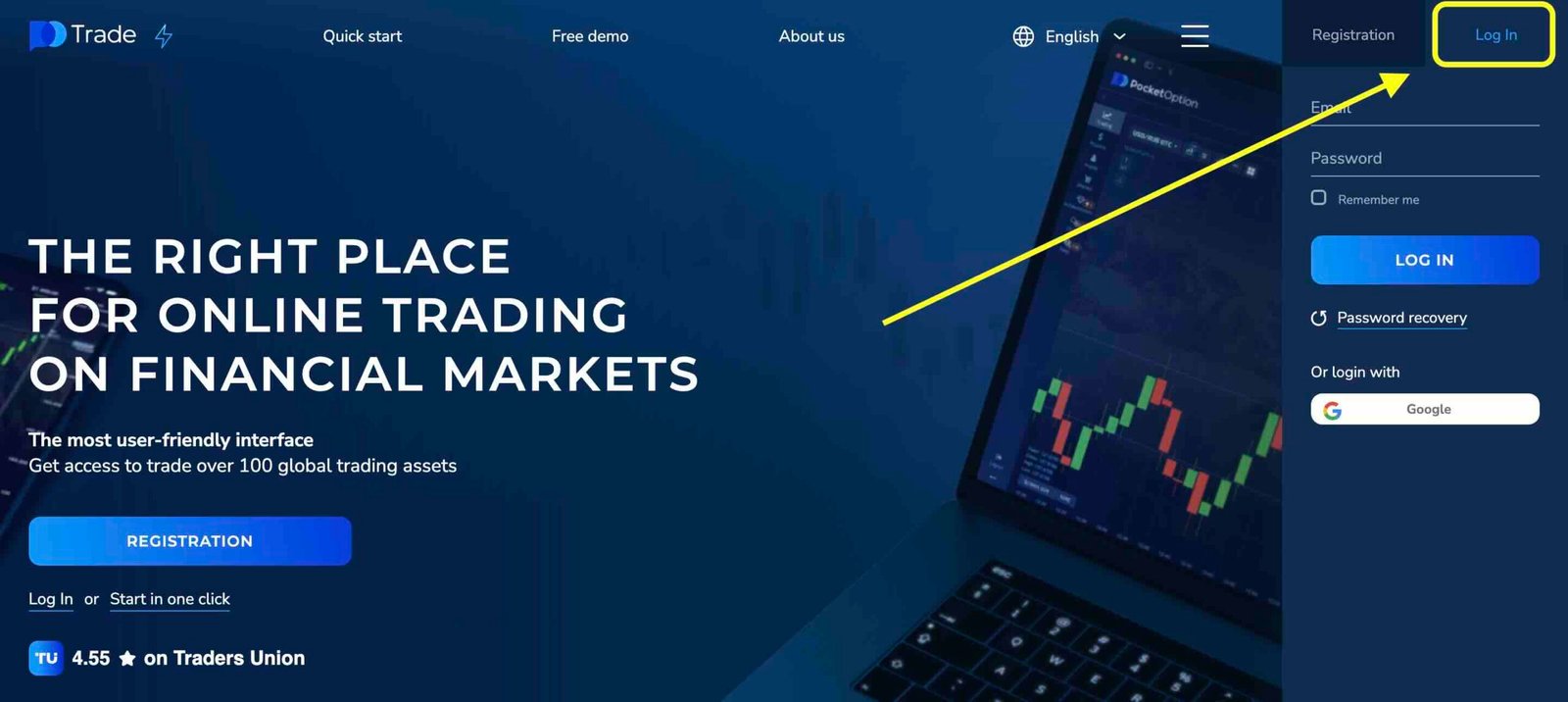 Pocket Option Login from Website Homepage