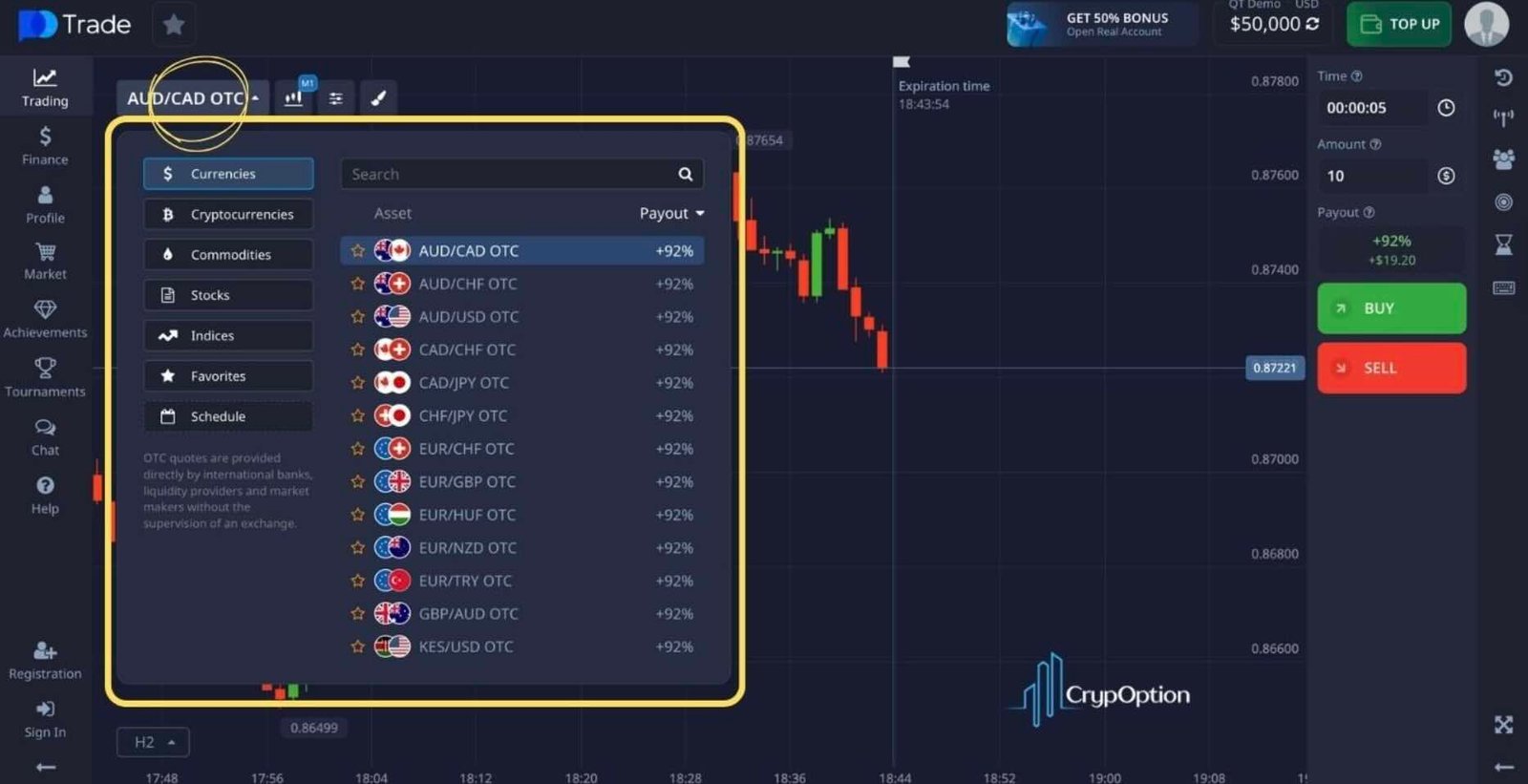 Демо-счет для торговли опционами Pocket Option