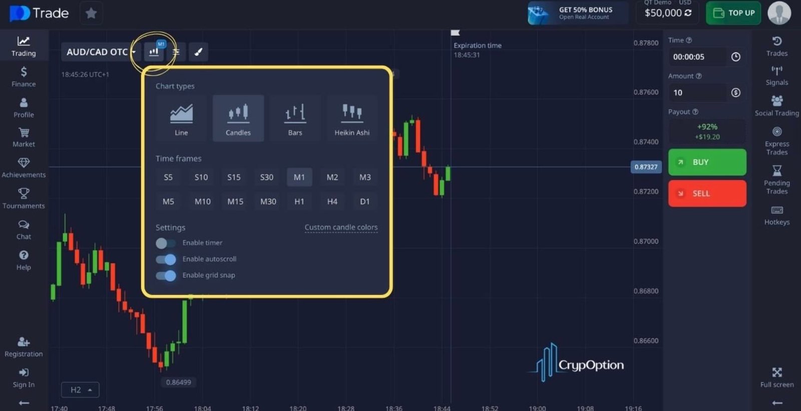 Временные рамки демо-счета Pocket Option