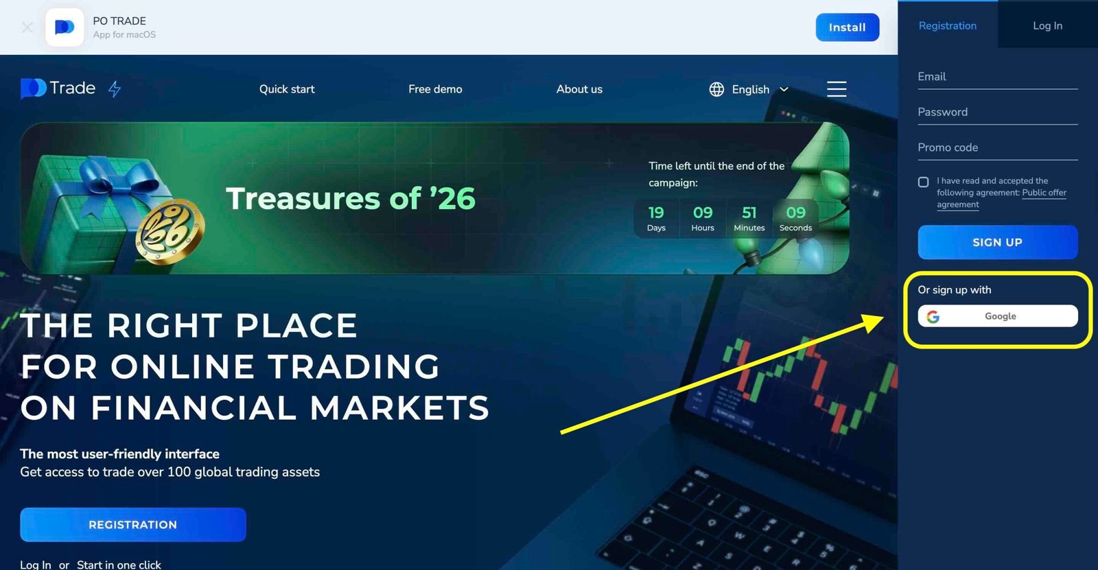 Pocket Option Registration with Google