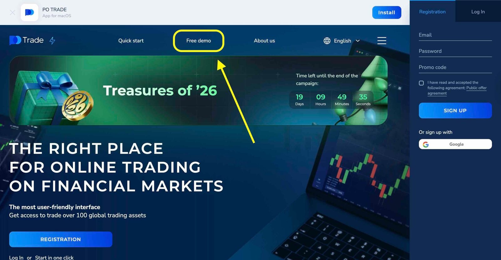 Pocket Option Registration for Demo Account