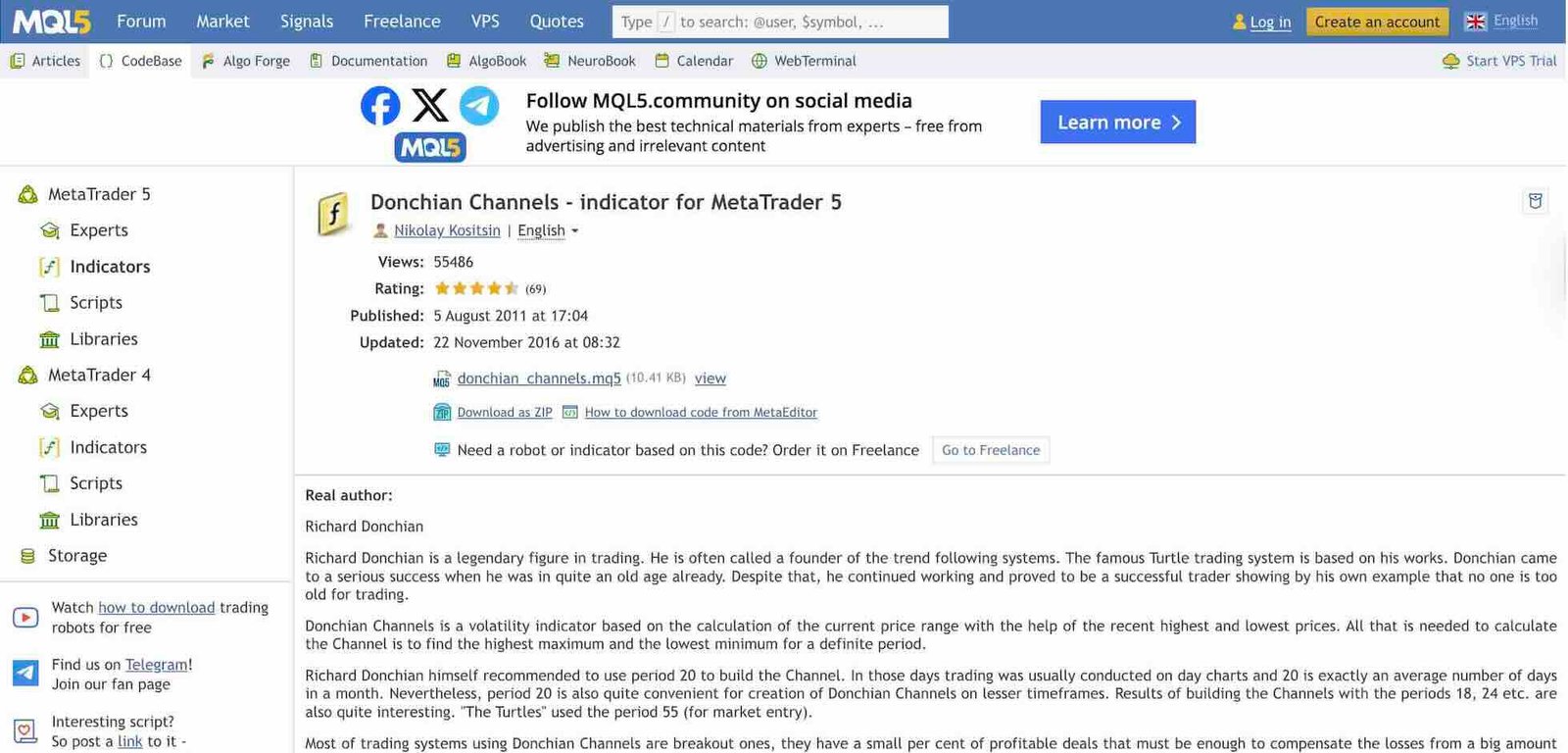 Donchian Channel MT4 and MT5 Download