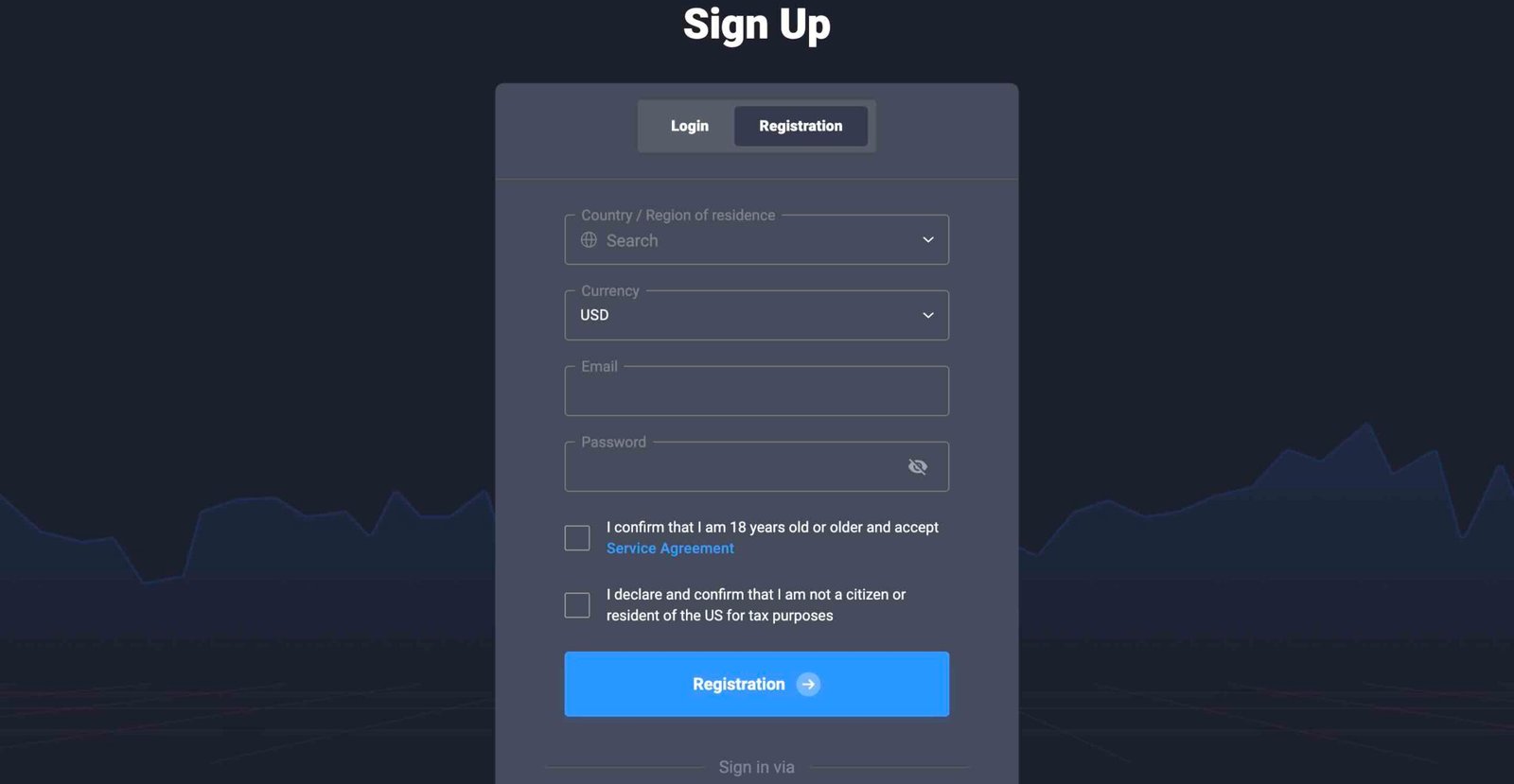 Quotex registration for using the free demo account