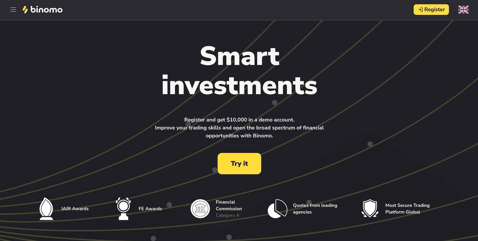 Обзор Binomo — скриншот главной страницы сайта